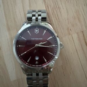 Victorinox Red Dial Silver Band Watch